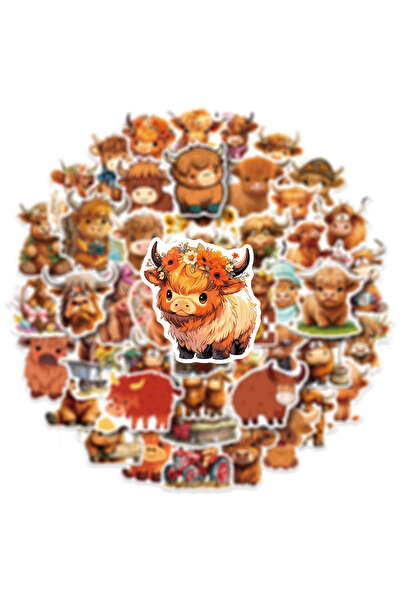 Choice 50PCS 50 Pcs Cute Highland Cow Stickers Waterproof Holiday Gift Graffi...
