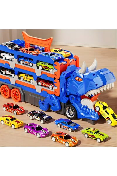 KidProtect Set Camion Tir Jucarie Extensibil Copii Dino Luncher, 12 in 1, Lan...