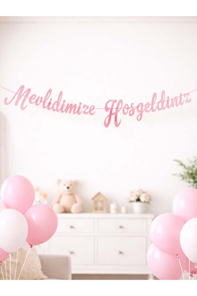 BEST PARTİ Mevlidimize Hoşgeldiniz Yazılı Pembe Kaligrafi Banner