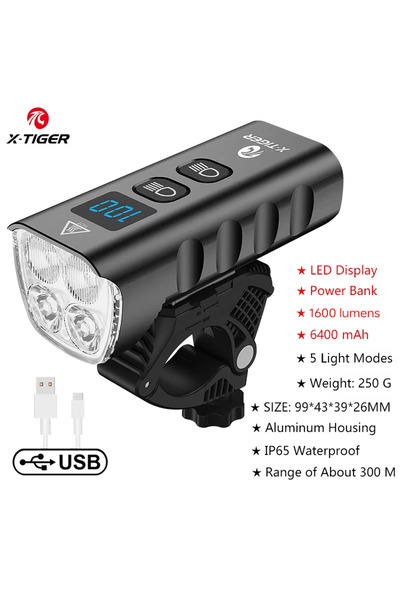 Choice مصباح أمامي للدراجة QD-1301 X-TIGER قابل لإعادة الشحن بسعة 6400 مللي أ...