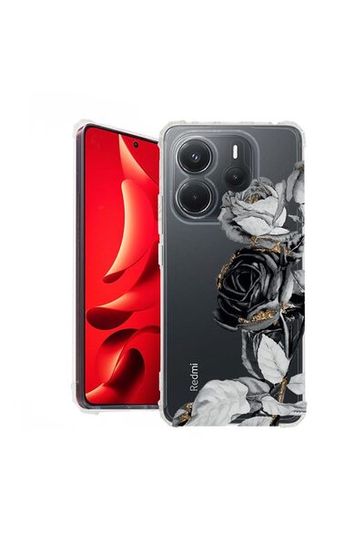 bestcase Калъф за Xiaomi Redmi Note 14 4G, Удароустойчив 1.5ММ, Черна роза, З...