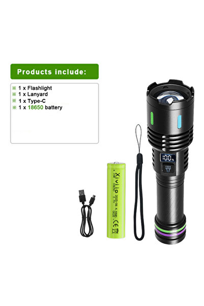 Choice مصباح يدوي LED فائق القوة بقوة 800 واط، مع بطارية 18650، إضاءة 7600000...