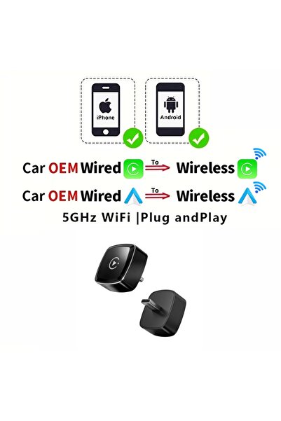 Choice محول 2 في 1 لتحويل CarPlay السلكي إلى لاسلكي، توصيل وتشغيل تلقائي، يحو...