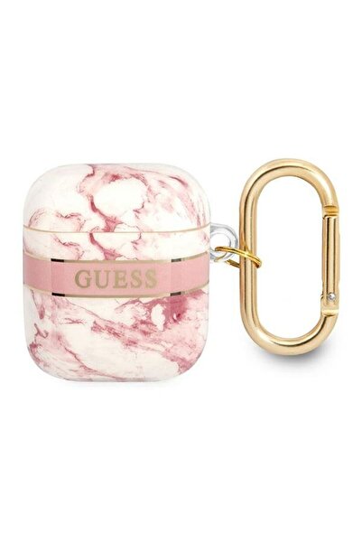 Guess Θήκη Σιλικόνης Marble Strap για Apple AirPods 1/2 Ροζ Χρυσό