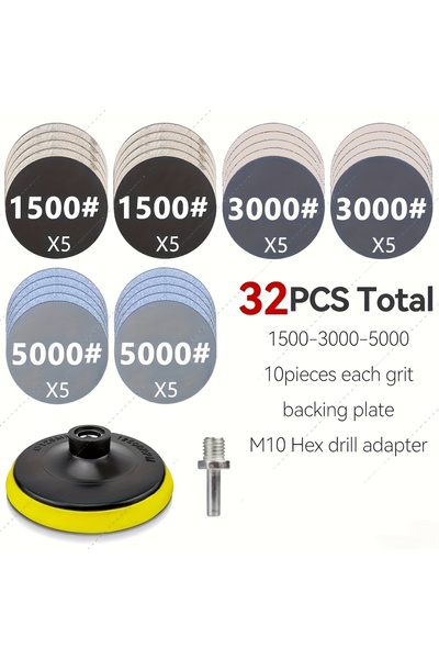 Choice 32pcs 33/32pcs Round Wet Sanding Sheet Sanding Discs Pad Dry Polishing...