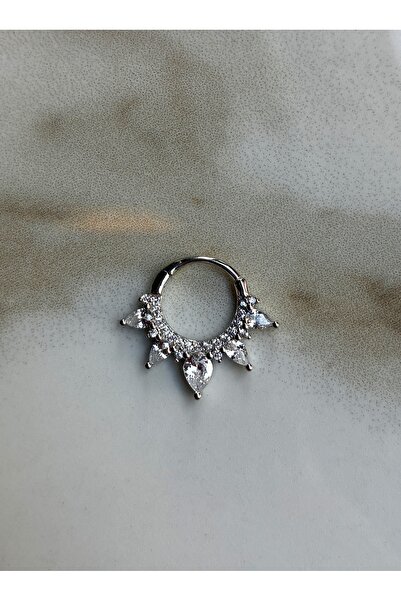 Miltonia 925 Ayar Gümüş Damla Taşlı Halka Tragus Daith Helix Küpe Piercing