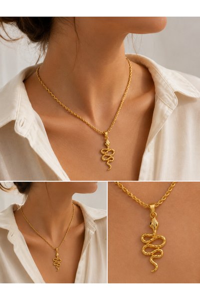 Archhazel Jewelery Gold Necklace with Snake Figure