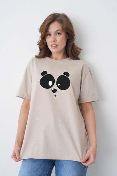 TREND EMMODA Tricou de damă, drăguț, cu imprimeu cu față de panda, cu gât rot...