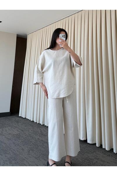 My Blog Natural 100% Cotton Belted Suit - 8726