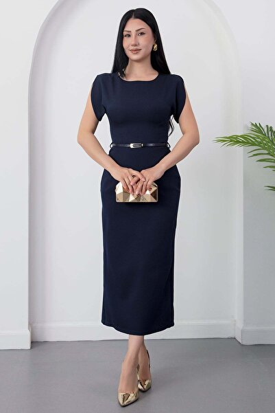 PULLIMM Crew Neck Flounce Sleeve Dress Dks3004