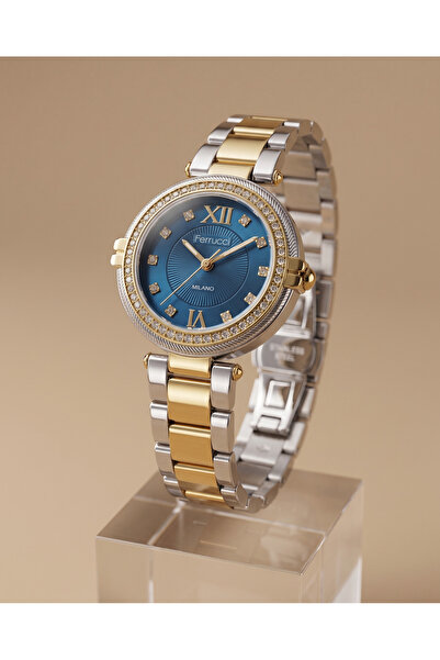 Ferrucci Milano 30mm Blue Dial Stone Detailed Double Color Women's Wristwatch