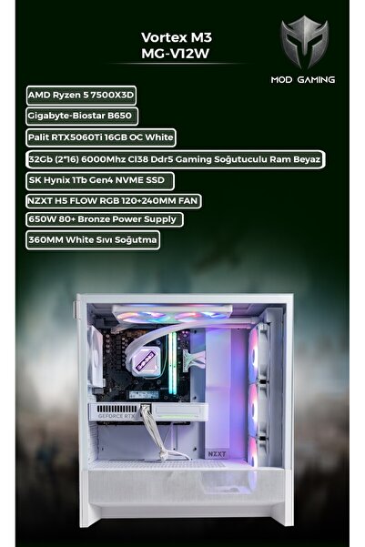 MOD GAMING Vortex MG-V12W Amd Ryzen 7500X3D | 32GB Ram | Rtx 5060TI 16GB | 1 ...