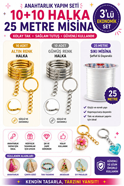 By MO Accessories Takı Yapımı İçin 10 Gümüş Renk 10 Altın Renk Anahtarlık Hal...