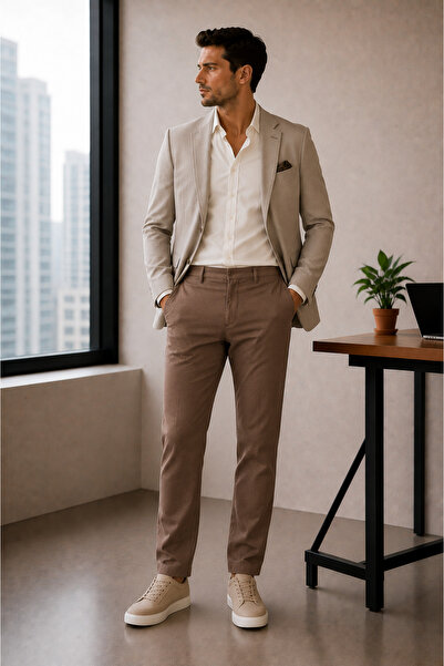 WE&ME Men's Slim Fit Lycra Casual Trousers – Flexible Comfortable Fit
