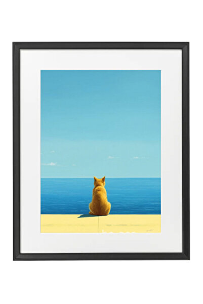 Boomah Accessories Tabby Cat, Minimalist Ocean View, Blue Skies Poster with F...