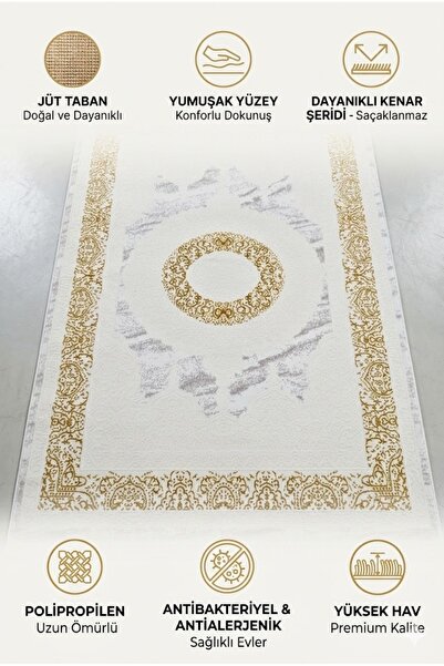 KOŞAN HOME Gold Varaklı Mutfak Halısı 4 Metre Kare Salon Oturma Odası Saçaklı...