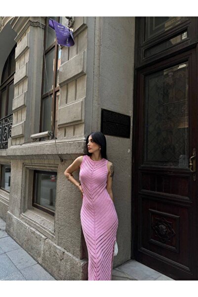 Paraf style örgü detaylı cut-out maxi elbise”