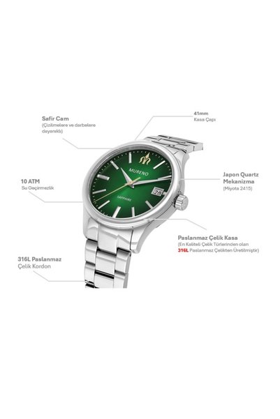MURENO Sapphire Glass/10 Atm/316L Stainless Steel Case and Band/Miyota Movement/Classic Men's Wristwatch
