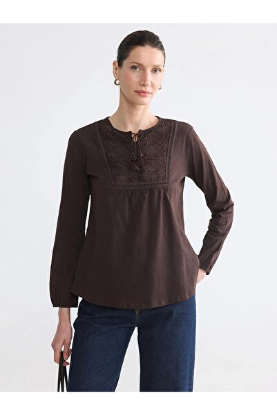 LC Waikiki Tie Collar Embroidered Blouse (S6)