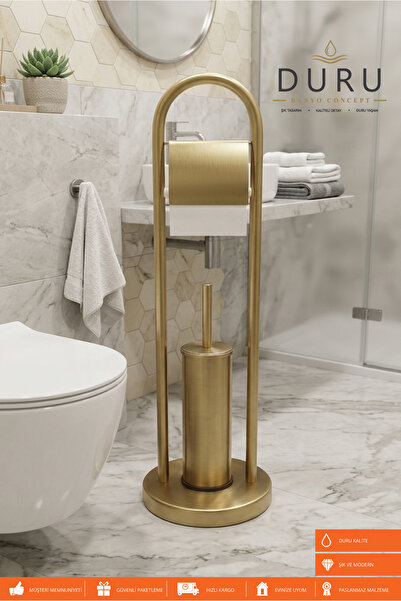 DURUBANYOCONCEPT BANYO MAT GOLD WC TUVALET KAĞITLIĞI VE TUVALET FIRÇALIĞI SETİ