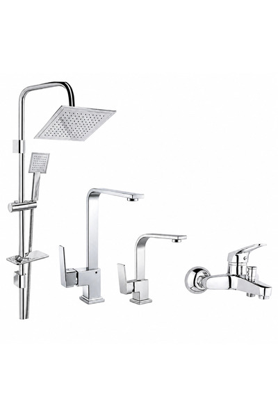 MUSLUQ Krom 4 parça banyo seti robot duş paneli mutfak bataryası lavabo muslu...