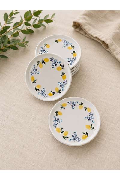 Yasvera Ceramics 6’lı Limon Desen Tatlı Tabağı