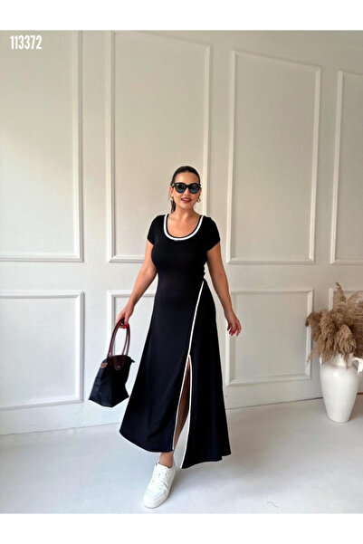 moda wanilia Women's Slit Crew Neck Long Summer Viscose Dress