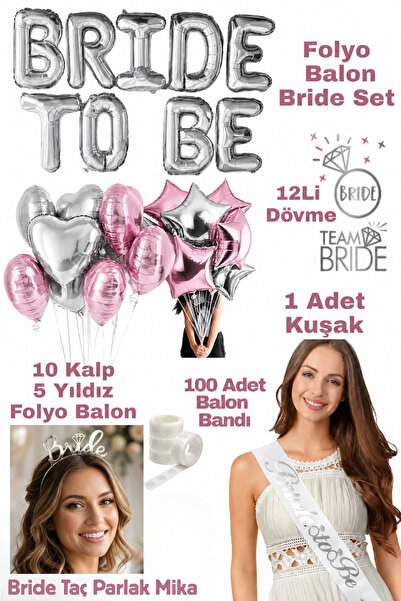 Baloncu Nene Bride to Be Foil Balloon Set Bachelorette Party Set Silver Pink ...