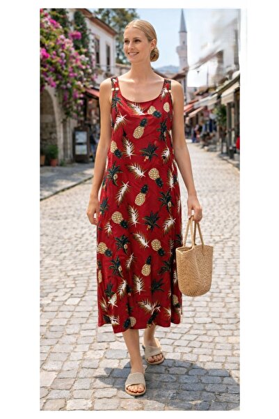 Arya Nisa Kids 100% Cotton Patterned Crew Neck Sleeveless Long Summer Dress