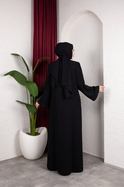 Işıltı Ferace Wide Sleeve Detailed Zehra Ferace (Black)