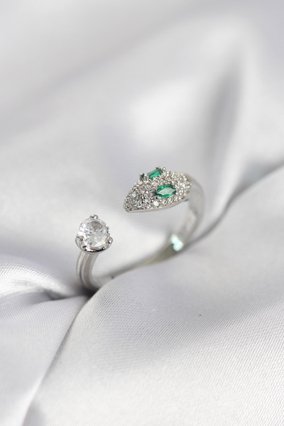 Generic Brand Snake Model Zircon Stone Silver Color Women's Ring 5886