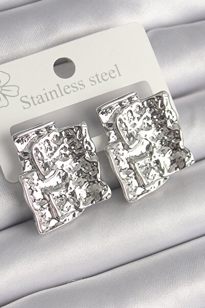 Generic Brand Brass Silver Color Embroidered Square Plate Model Women's Earri...
