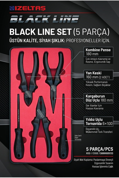 İzeltaş 5 Parça Black Line Pense Tornavida Takımı