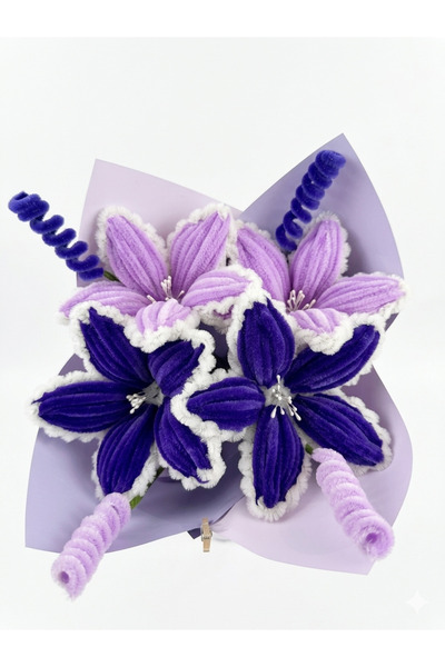 Flower desıgn by Merve El Yapımı Şönil Çiçek Buketi - Mor Solmayan Hediye Buket