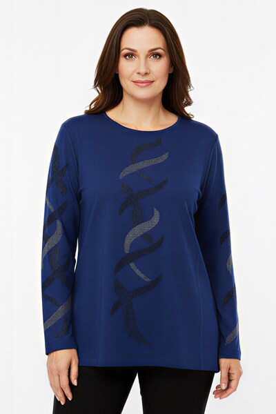 hadiora Women's Saks Blue Stone Detailed Combed Cotton Blouse