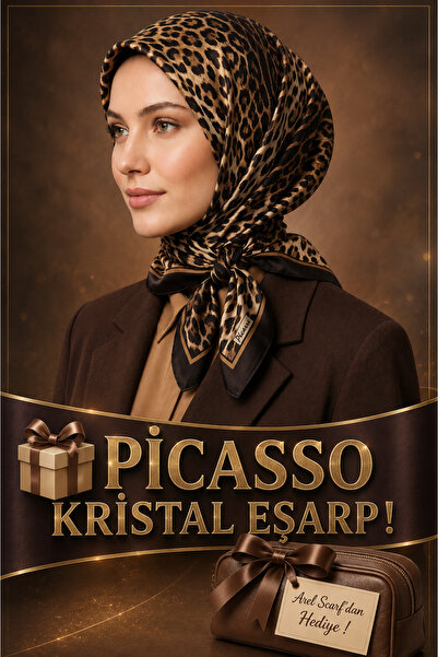 Picasso Silk-Look Brown Crystal Scarf – Twill Stylish Design 90X90