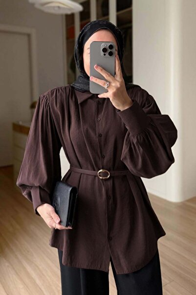 Ka Hijab Belted Padded Shirt - Brown