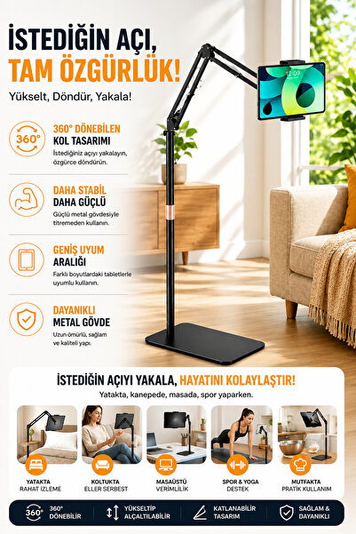 SAYMOND Metal Ayaklı Flexible Tablet ve Telefon Tutucu Stand Katlanabilir 155...