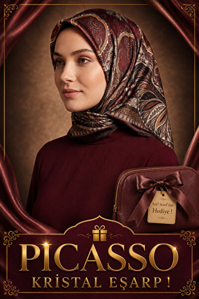 Picasso Silk-Look Brown Crystal Scarf – Twill Stylish Design 90X90