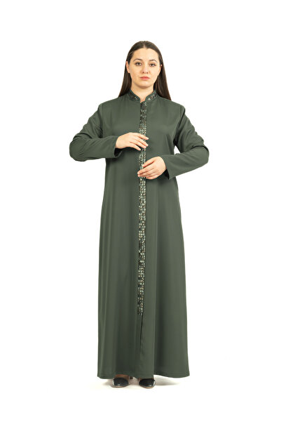 derin store Kadın Önü Nakış Şeritli Dubai Tesettür Ferace