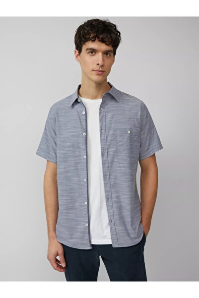 s.Oliver Men's Short Sleeve Shirt, Cotton Blend, Slim Fit Cut, Dark Grey