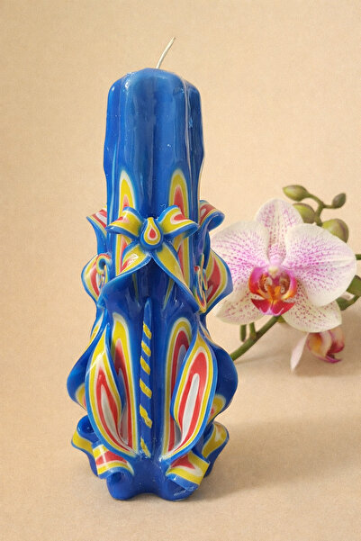 LeviLux Candles Lumânare decor premium Tricolor 20 cm – sculptată manual
