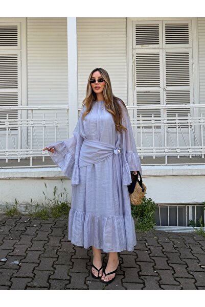 Laluvia Lilac Shawl Drawstring Dress - 3404