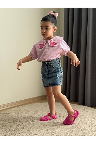 MİNİK DÜŞLER Set 2 piese pentru fete: cămașă cu guler fluture și fustă din denim