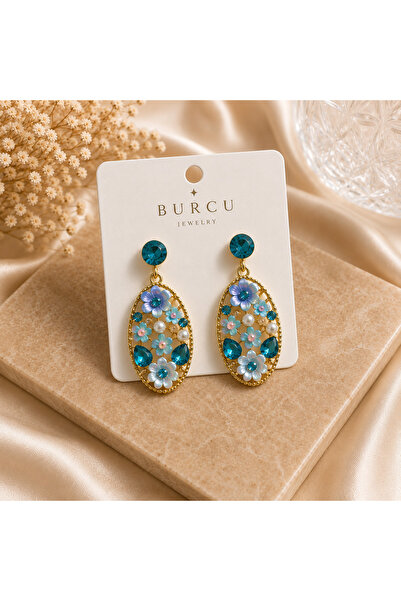 BURCU JEWELRY Floral Ocean Premium Taşlı Çiçek Küpe