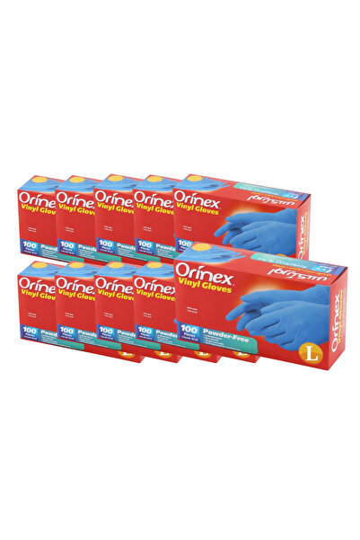 Orinex كرتون | اورينكس | قفازات فينيل بدون بودرة لون أزرق مقاس ( L ) ( 10 عبو...