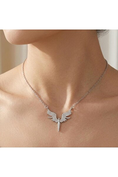 Wind Silver Mikail Kılıcı Beyaz Zirkon Taşlı Kolye 925 Ayar
