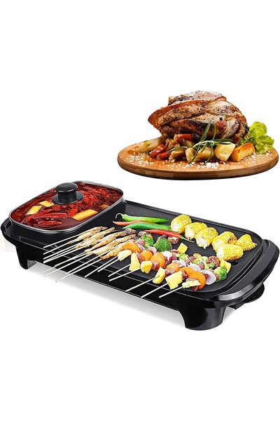 YESMAX Electric Hot Pot with Grill, 2 IN 1 Hot Pot with BBQ Grill Cooker Smok...