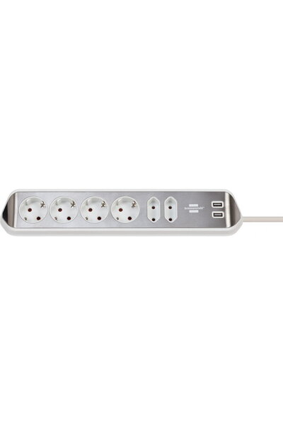 Brennenstuhl Prelungitor de perete tip colț Estilo, 6 prize, 2 porturi USB, 3...