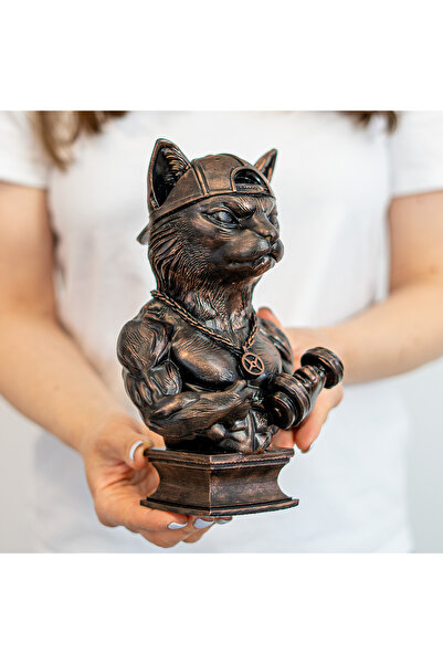 ZupZup Atlas Fitness Cat Bust, Bodybuilder Cat Decorative Statuette, Hand Pai...